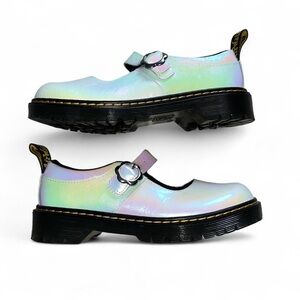 NWOT Dr. Martens Iridescent White Mary Jane Bex Genuine Leather Heeled Flats